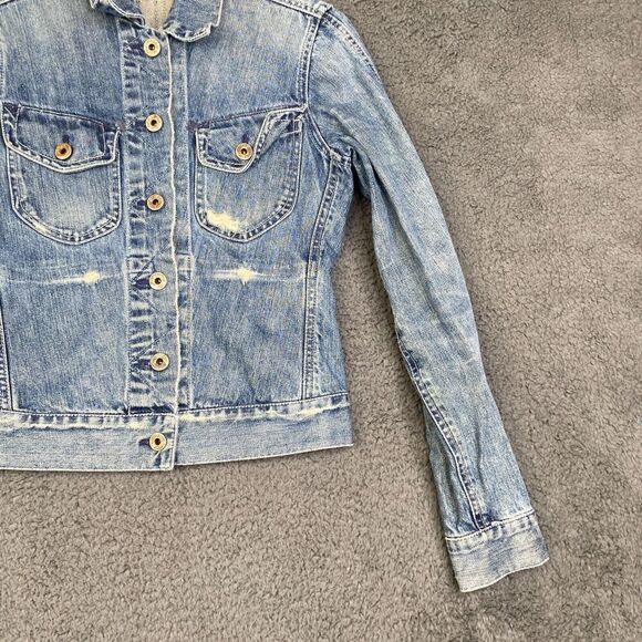 Rogan Denim Trucker Jacket Cropped Distressed Made in USA Cotton Designer S - Picture 4 of 11